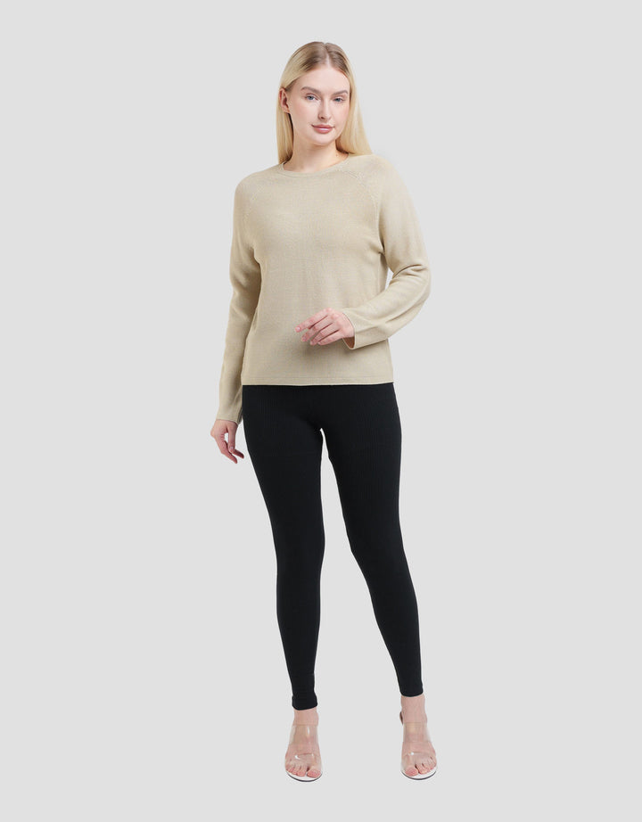 Suko Top Rajut Kerah Bulat Kaos Lengan Panjang Wanita