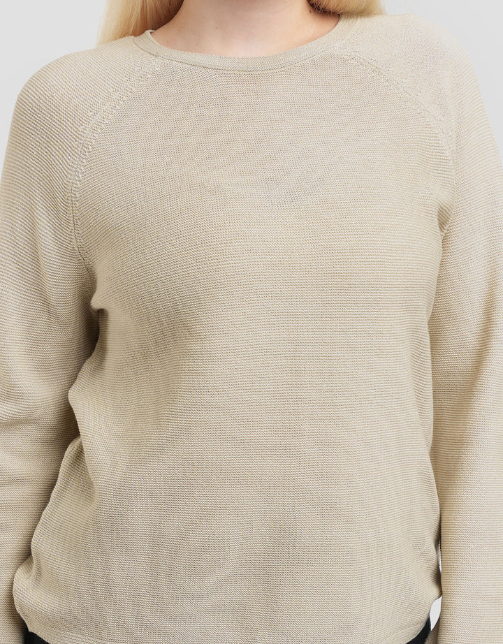 Suko Top Rajut Kerah Bulat Kaos Lengan Panjang Wanita