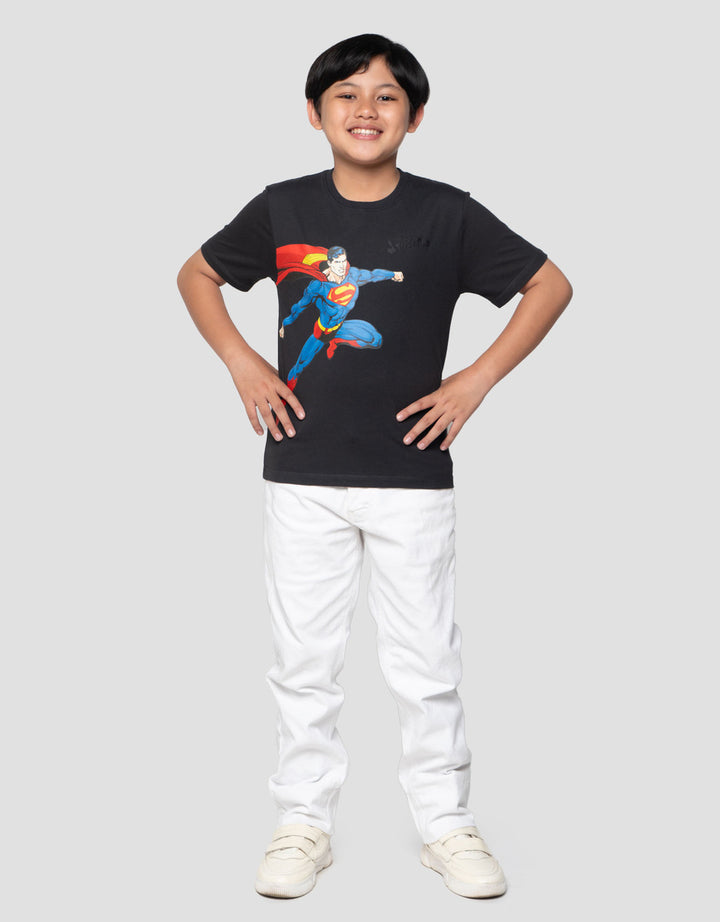 Character Superman Fly Logo Print Kaos Anak Laki-laki