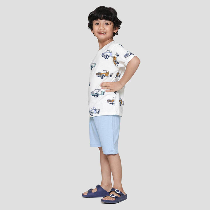 Little M Fullprint Retro Car Pakaian Setelan Anak Laki-laki