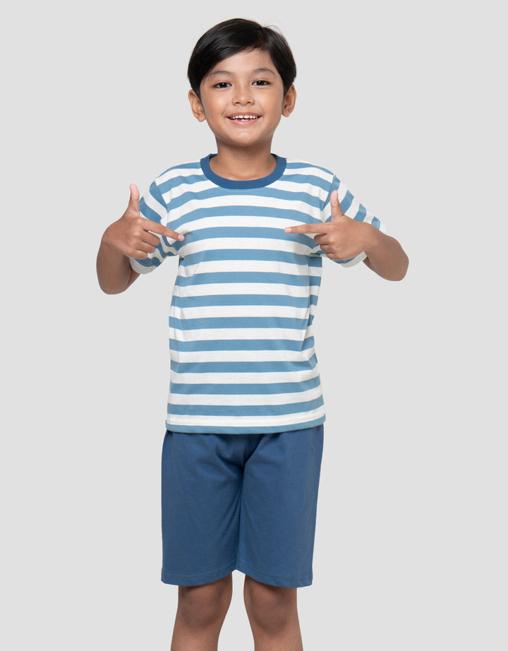 Little M Stripe Besar Yarndye Pakaian Setelan Anak Laki-laki