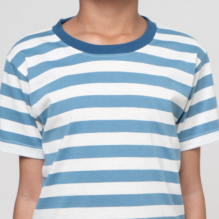 Little M Stripe Besar Yarndye Pakaian Setelan Anak Laki-laki