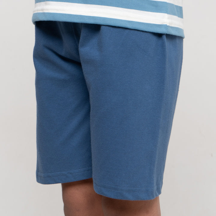 Little M Stripe Besar Yarndye Pakaian Setelan Anak Laki-laki