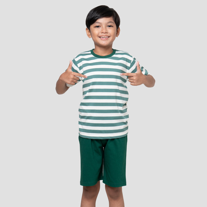 Little M Stripe Besar Yarndye Pakaian Setelan Anak Laki-laki