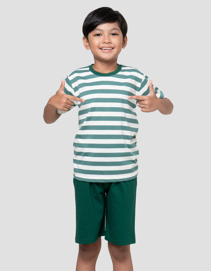 Little M Stripe Besar Yarndye Pakaian Setelan Anak Laki-laki
