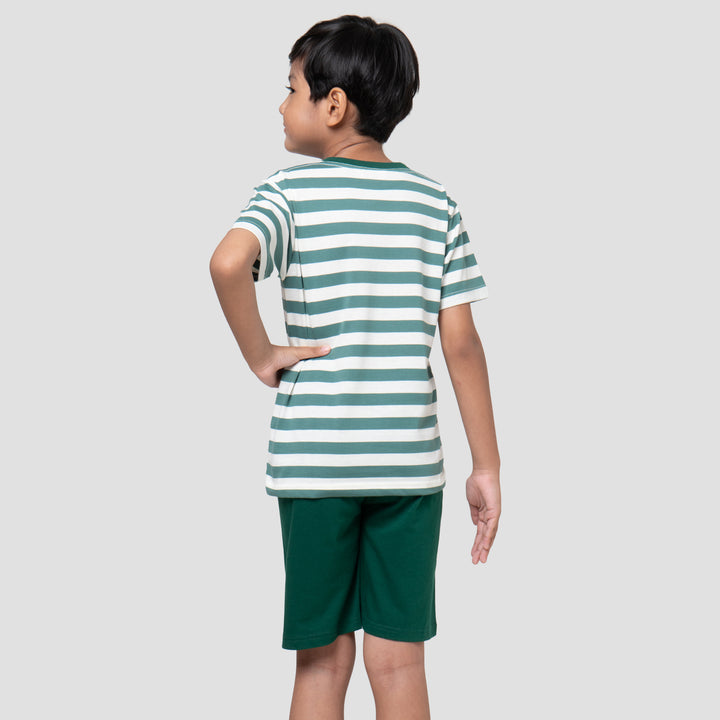 Little M Stripe Besar Yarndye Pakaian Setelan Anak Laki-laki