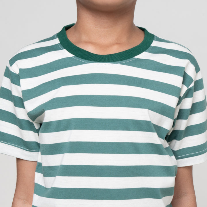 Little M Stripe Besar Yarndye Pakaian Setelan Anak Laki-laki