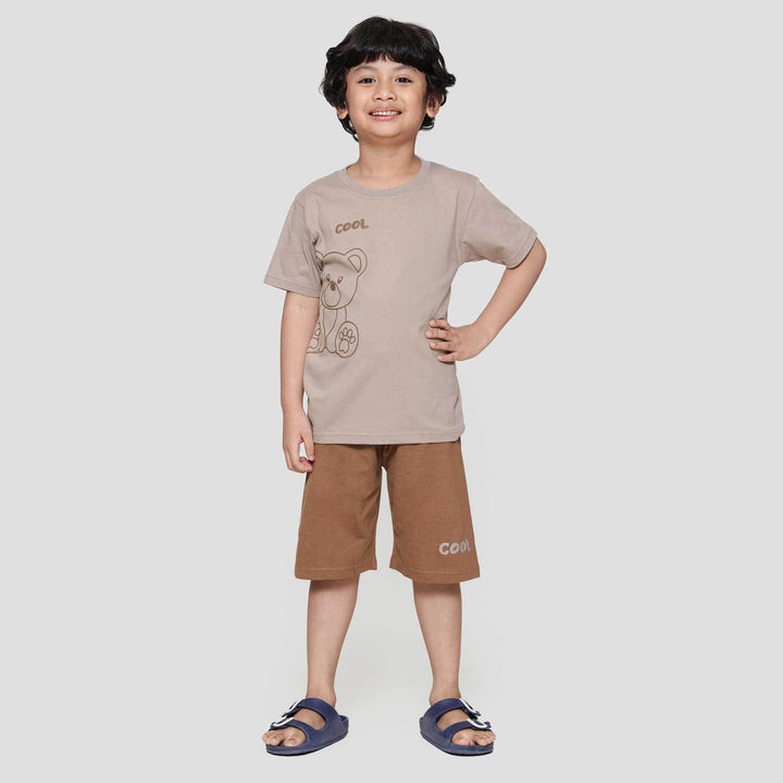 Little M Happy Bear Outline Pakaian Setelan Anak Laki-laki