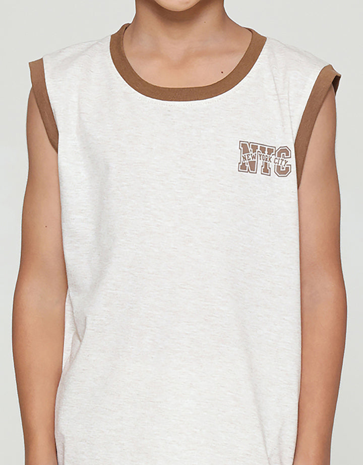 Little M Singlet Nyc Komb Rib Pakaian Setelan Anak Laki-laki