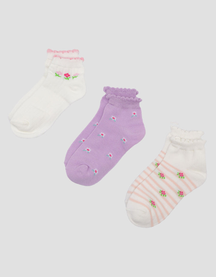 Little M Pack Of 3 Flower Kaus Kaki Bayi