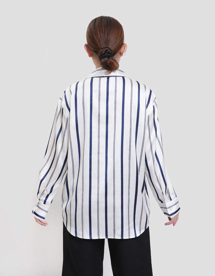 Connexion Satin Print Stripe Kemeja Wanita