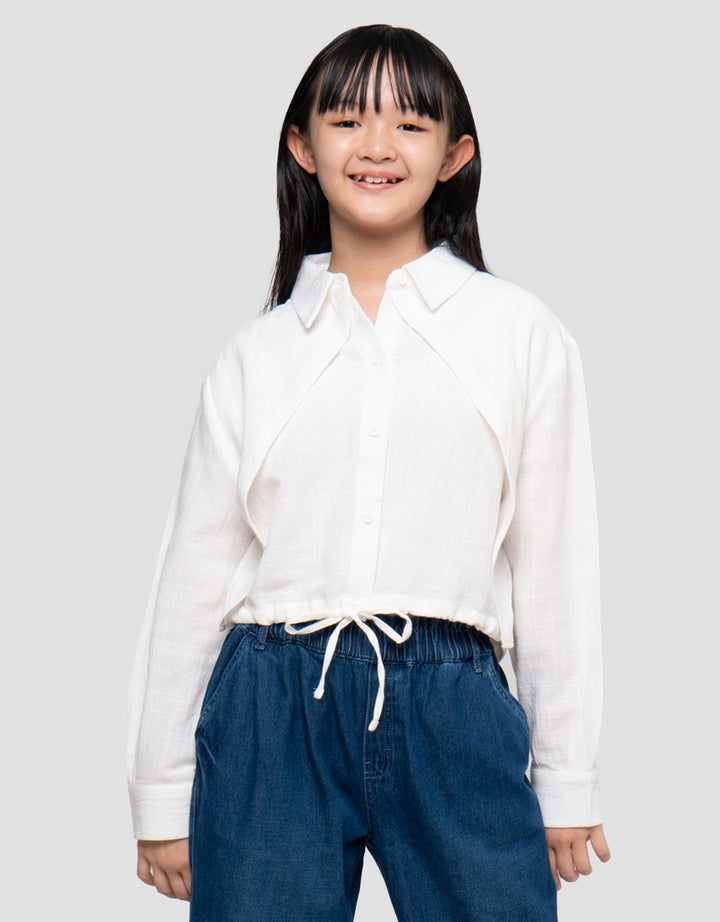 Nevada Stila Angel Fake 2Pcs Pita Bawah Kemeja Anak Perempuan