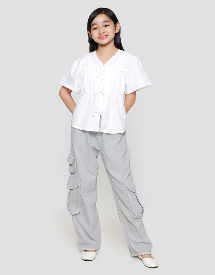 Nevada Kerut Pita Kemeja Anak Perempuan