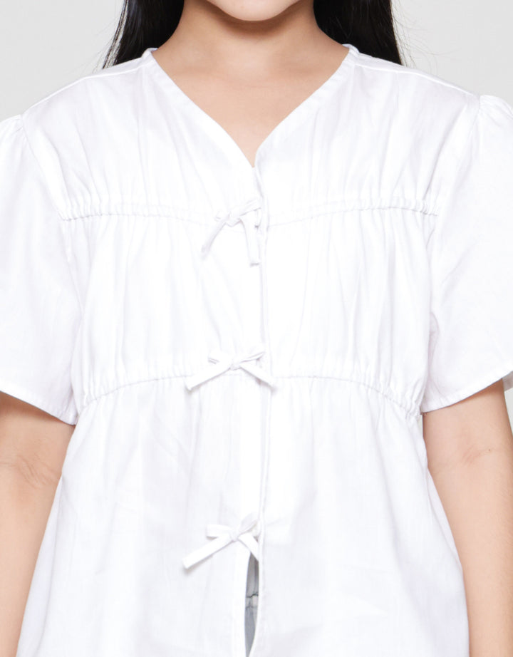 Nevada Kerut Pita Kemeja Anak Perempuan