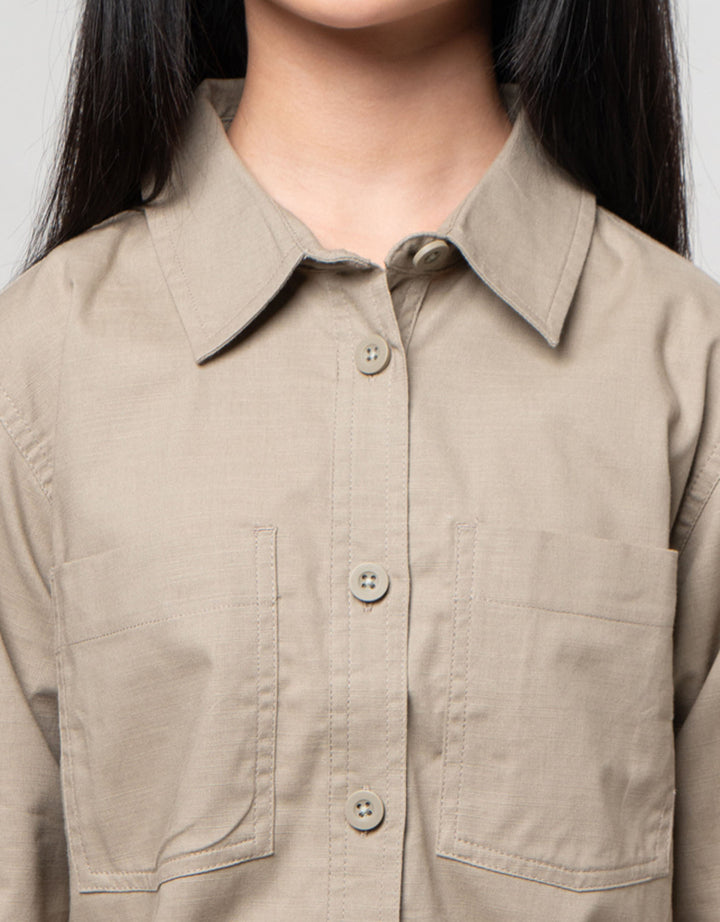 Nevada Linen Slub Kantong Kemeja Anak Perempuan