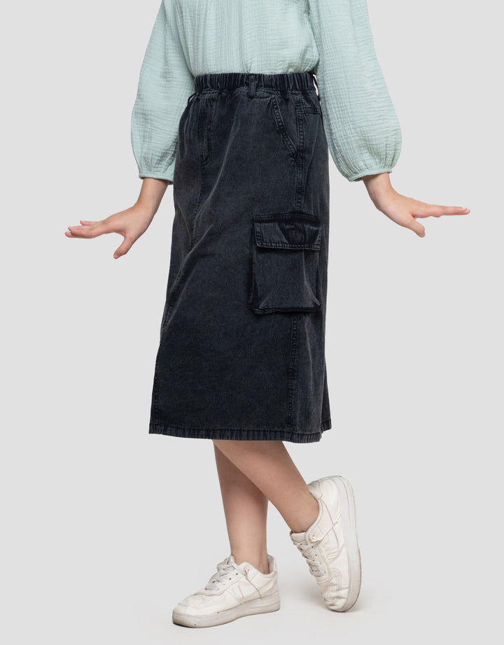 Nevada Woven Belah 1 Depan Rok Midi Anak Perempuan