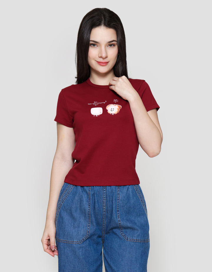 Suko Kerah Bulat Lengan Pendek Kaos Crop Wanita