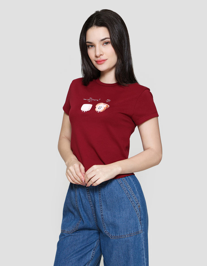 Suko Kerah Bulat Lengan Pendek Kaos Crop Wanita