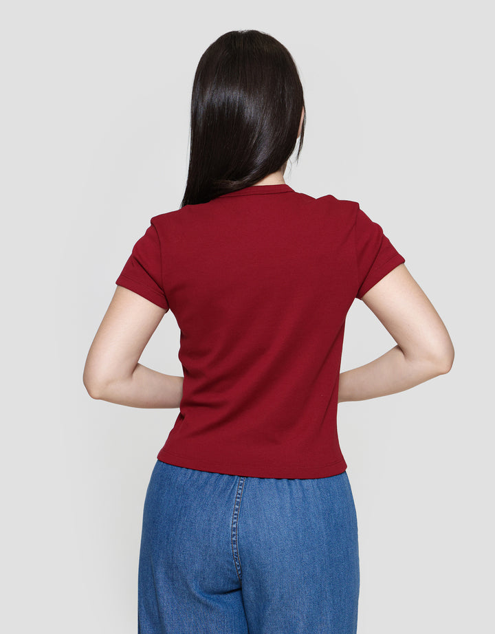 Suko Kerah Bulat Lengan Pendek Kaos Crop Wanita