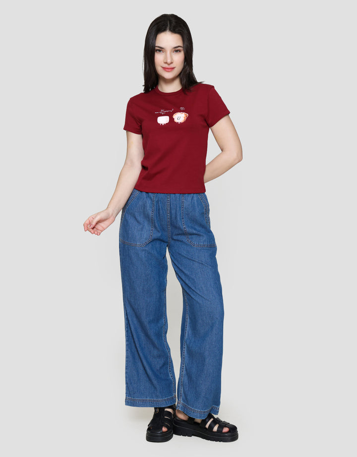 Suko Kerah Bulat Lengan Pendek Kaos Crop Wanita