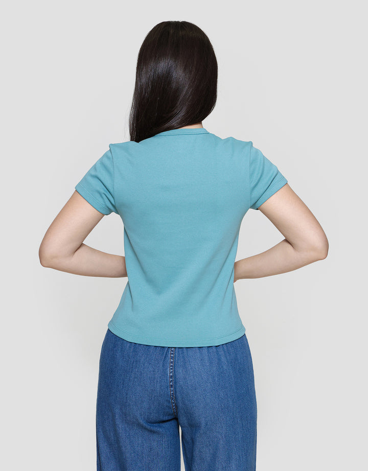 Suko Kerah Bulat Lengan Pendek Kaos Crop Wanita