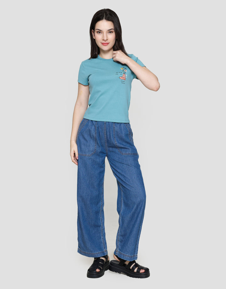 Suko Kerah Bulat Lengan Pendek Kaos Crop Wanita