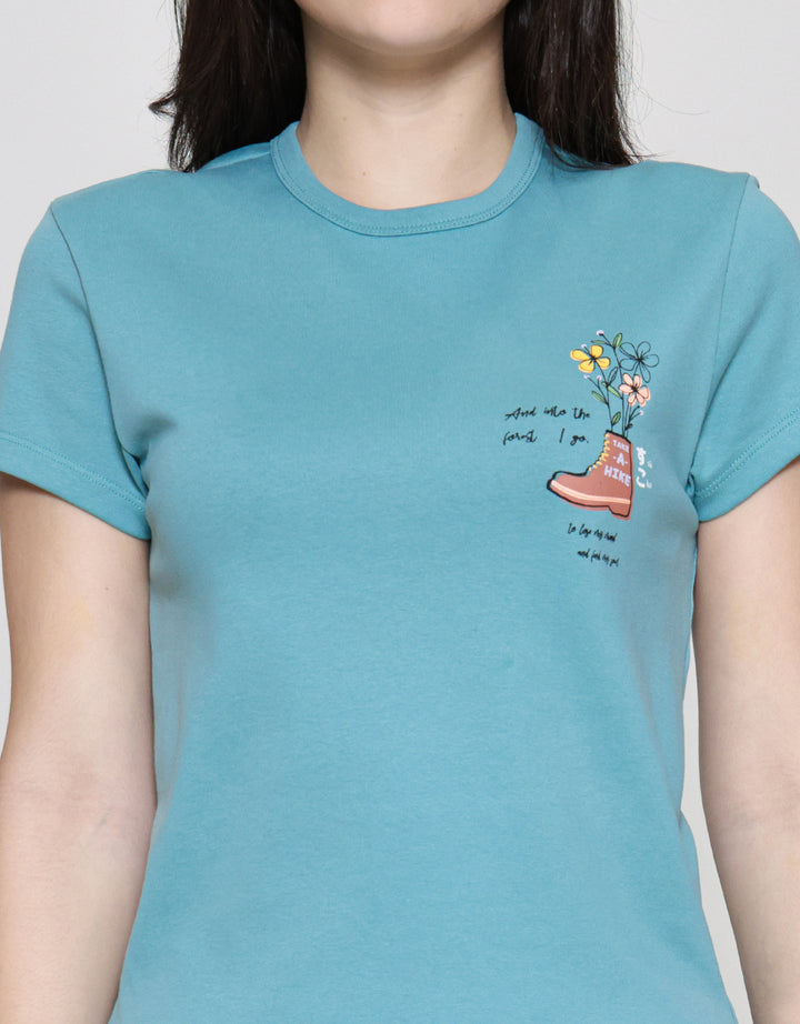 Suko Kerah Bulat Lengan Pendek Kaos Crop Wanita
