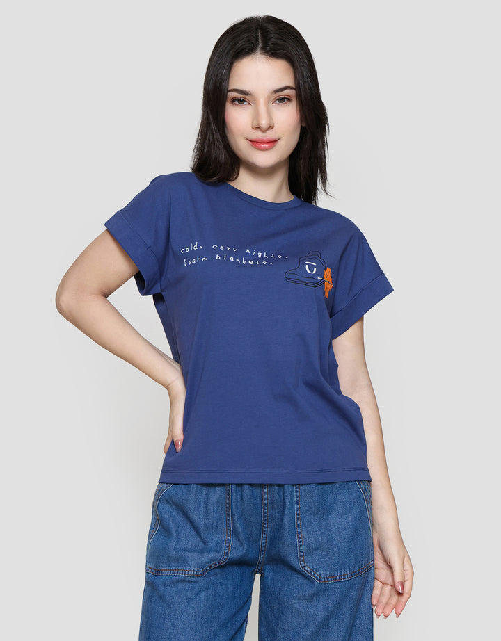 Suko Kerah Bulat Lengan Pendek Print Leaf Kaos Wanita