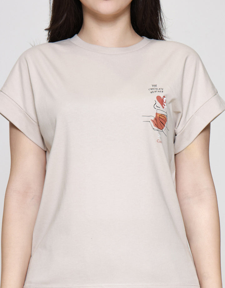 Suko Kerah Bulat Lengan Pendek Print Love Kaos Wanita