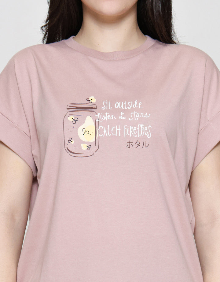 Suko Lengan Pendek Print Outside Kaos Wanita