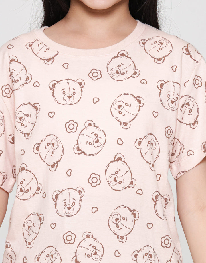 Nevada Print Head Bear Cute Kaos Anak Perempuan