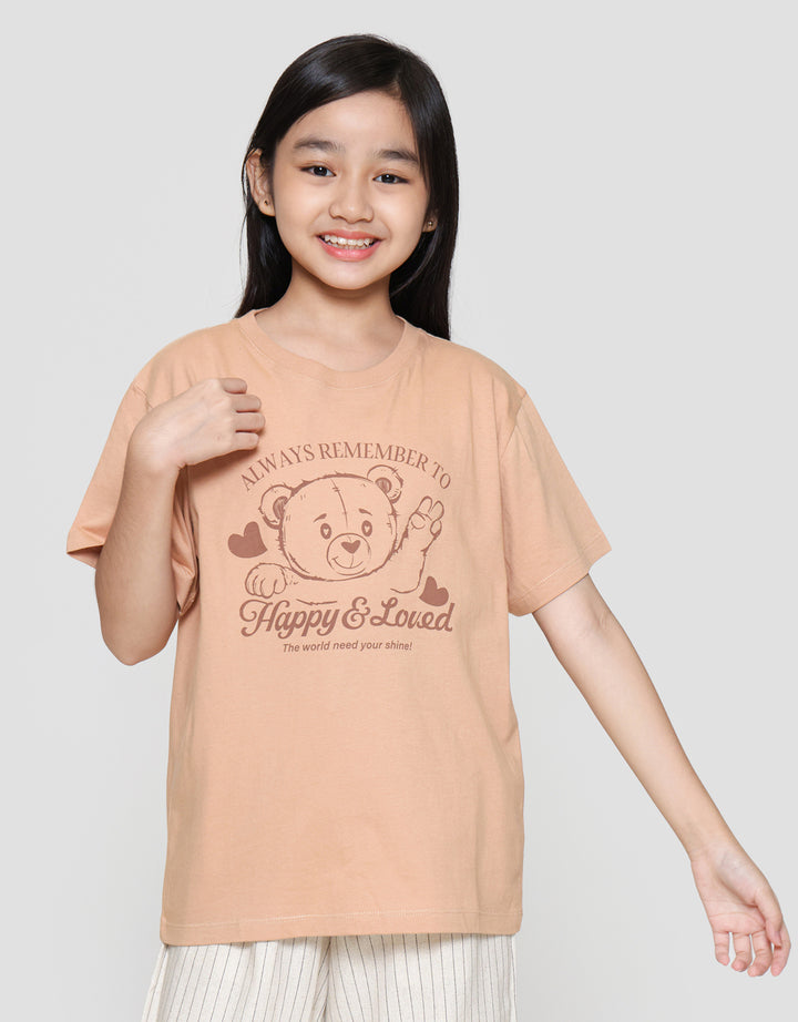 Nevada Print Happy Bear Cute Kaos Anak Perempuan