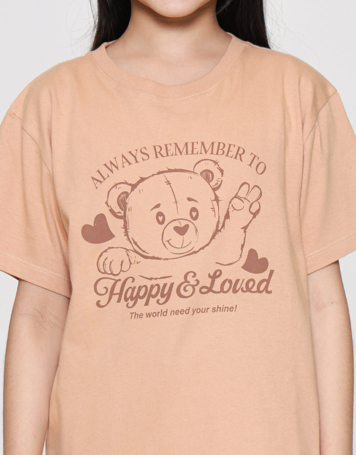 Nevada Print Happy Bear Cute Kaos Anak Perempuan