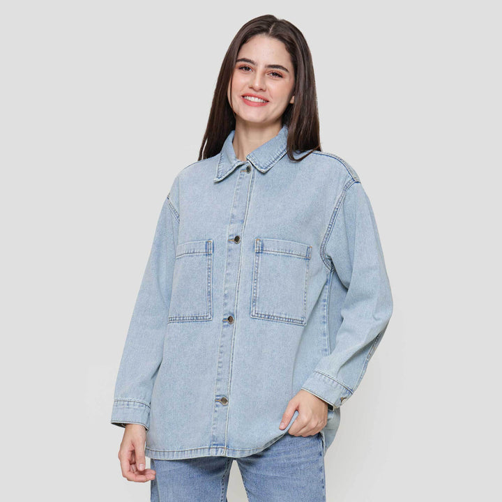 Nevada Denim Double Pocket Jacket Oversized Wanita
