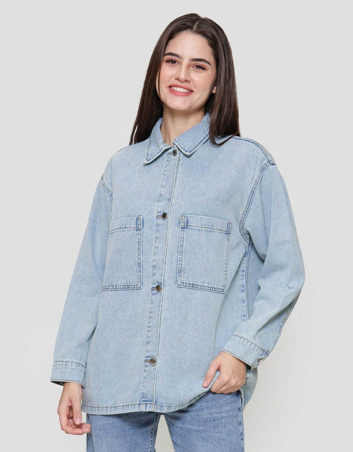 Nevada Denim Double Pocket Jacket Oversized Wanita