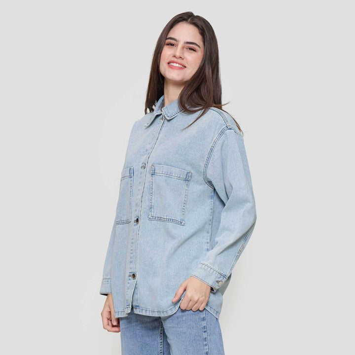Nevada Denim Double Pocket Jacket Oversized Wanita