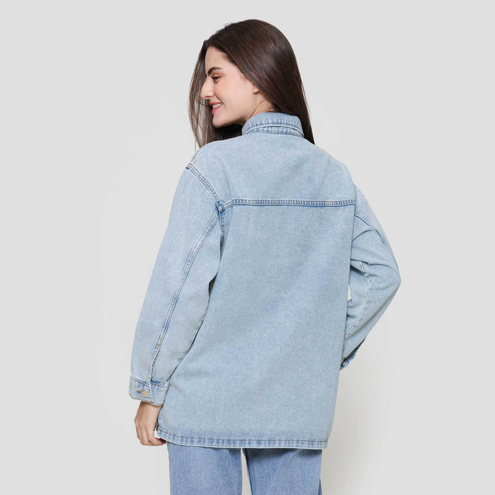 Nevada Denim Double Pocket Jacket Oversized Wanita