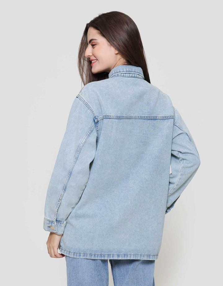 Nevada Denim Double Pocket Jacket Oversized Wanita