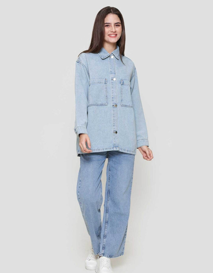 Nevada Denim Double Pocket Jacket Oversized Wanita