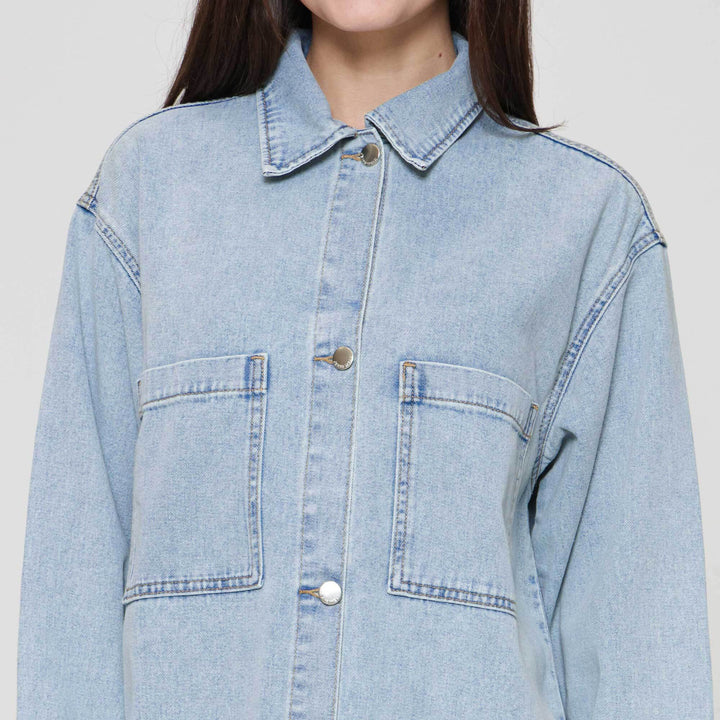 Nevada Denim Double Pocket Jacket Oversized Wanita