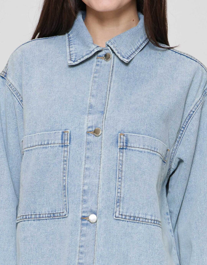 Nevada Denim Double Pocket Jacket Oversized Wanita
