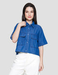 Nevada Boxy Kemeja Crop Denim Wanita