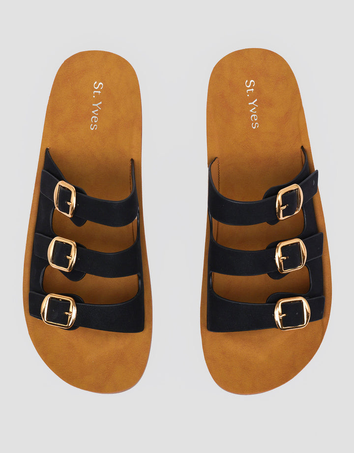 St. Yves Triple Strap Buckle Slipper Sandals Fq15 Wanita