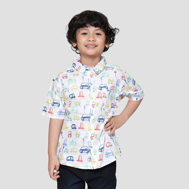 Little M Print Car Kemeja Anak Laki-laki