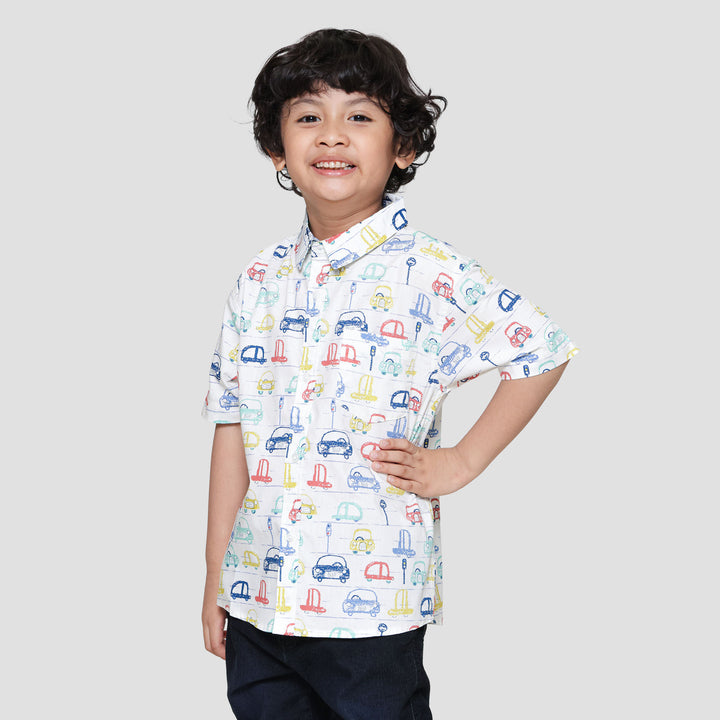 Little M Print Car Kemeja Anak Laki-laki