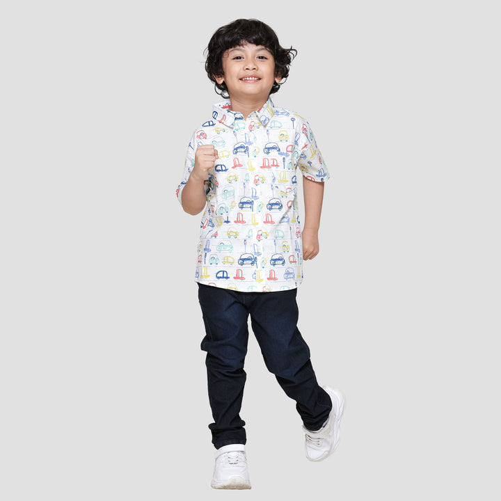 Little M Print Car Kemeja Anak Laki-laki