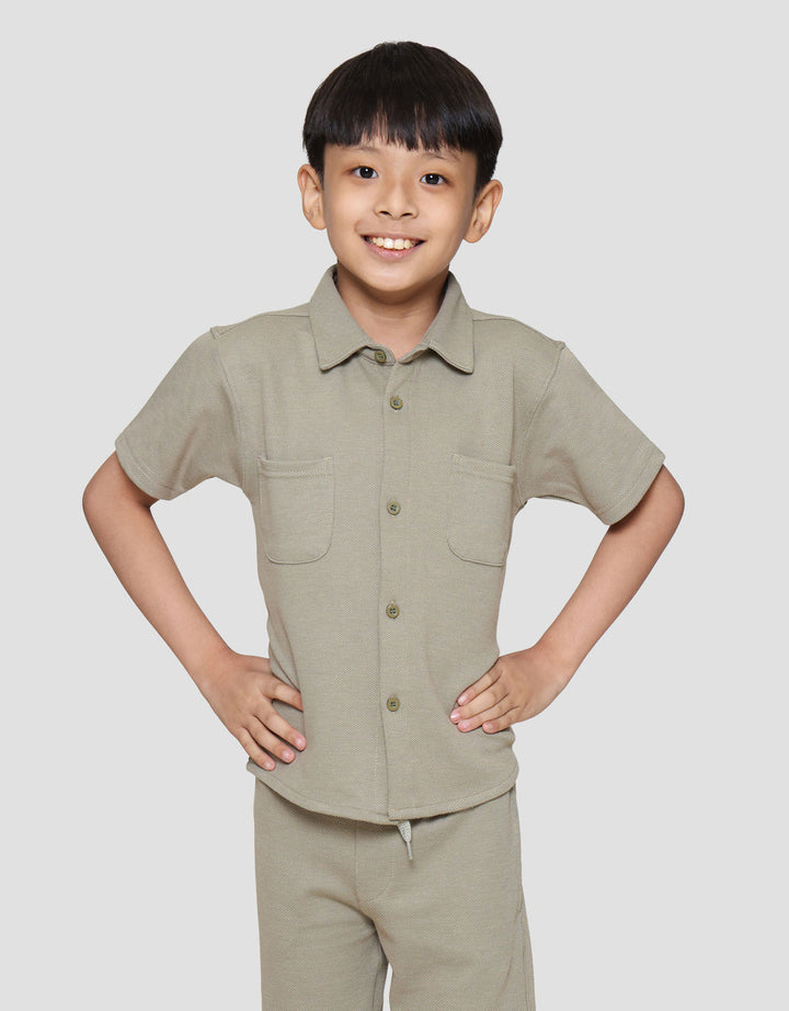 Little M Texture Kaos Kerah Anak Laki-laki