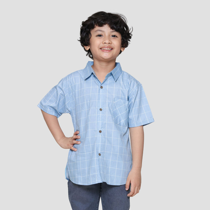 Little M Kotak Blue Mm Wash Kemeja Anak Laki-laki