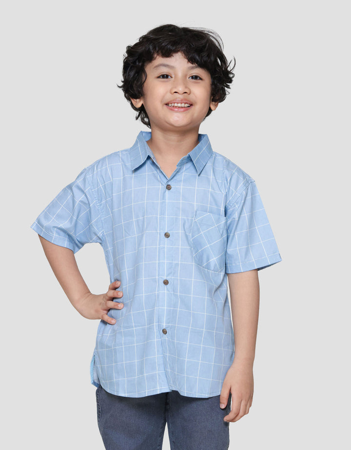 Little M Kotak Blue Mm Wash Kemeja Anak Laki-laki
