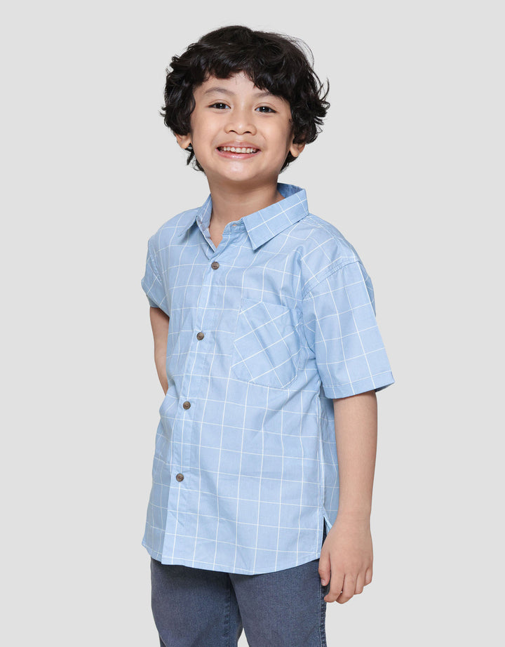 Little M Kotak Blue Mm Wash Kemeja Anak Laki-laki